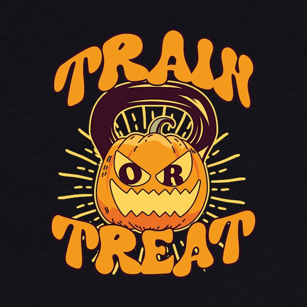 Train or Treat Pumpkin Kettlebell Gym Workout Halloween by artbooming